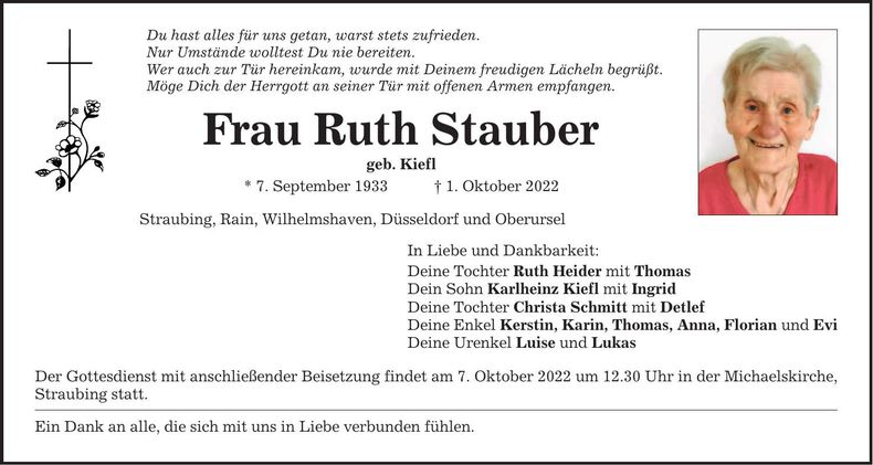 Traueranzeige Ruth Stauber