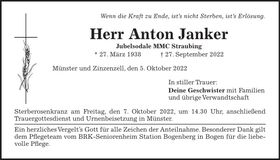 Traueranzeige Anton Janker