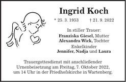 Traueranzeige Ingrid Koch