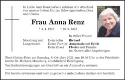 Traueranzeige Anna Renz