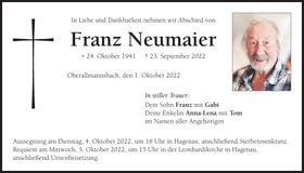 Traueranzeige Franz Neumaier