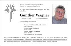 Traueranzeige Günther Wagner