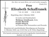 Traueranzeige Elisabeth Schaffranek