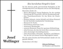 Traueranzeige Josef Wollinger