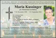 Traueranzeige Maria Kussinger