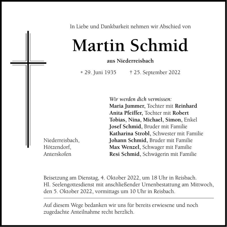 Traueranzeige Martin Schmid