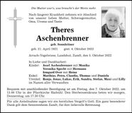 Traueranzeige Theres Aschenbrenner