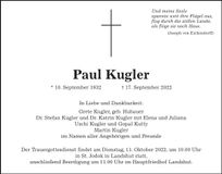 Traueranzeige Paul Kugler