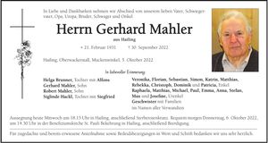 Traueranzeige Gerhard Mahler