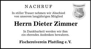 Traueranzeige Dieter Zimmer