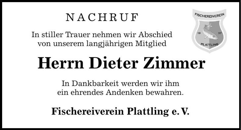 Traueranzeige Dieter Zimmer