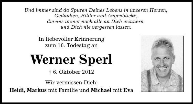 Traueranzeige werner sperl