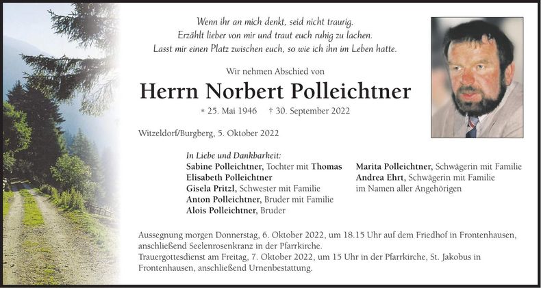 Traueranzeige Norbert Polleichtner