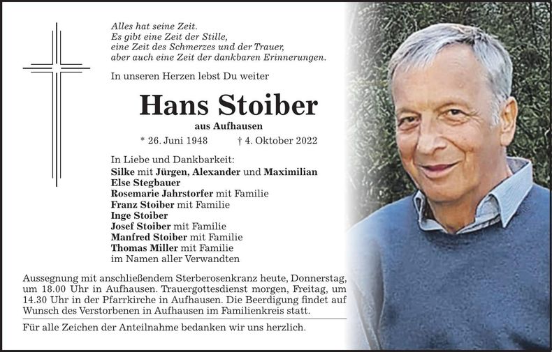 Traueranzeige Hans Stoiber