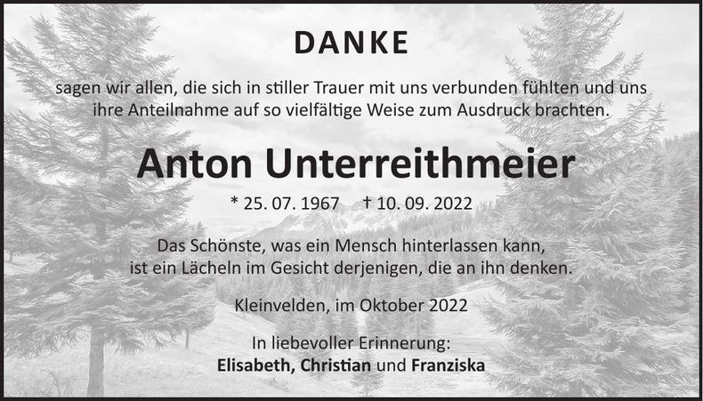 Traueranzeige Anton Unterreithmeier