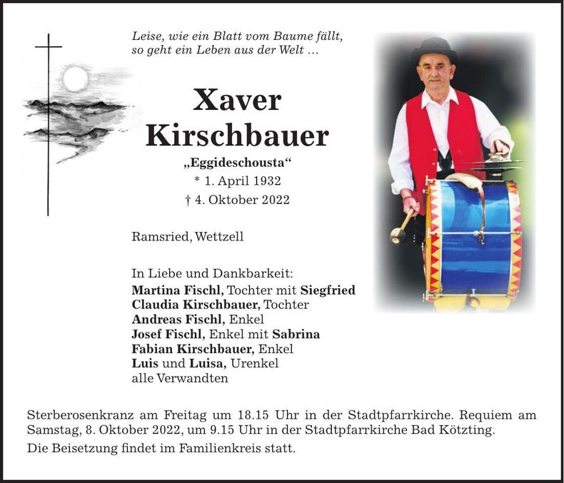 Traueranzeige Xaver Kirschbauer