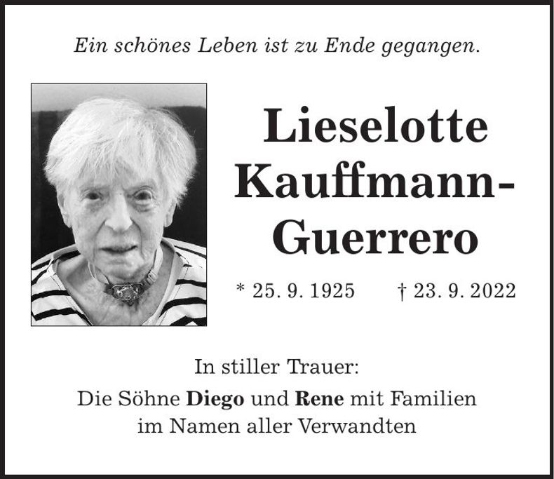 Traueranzeige Lieselotte Kauffmann-Guerrero