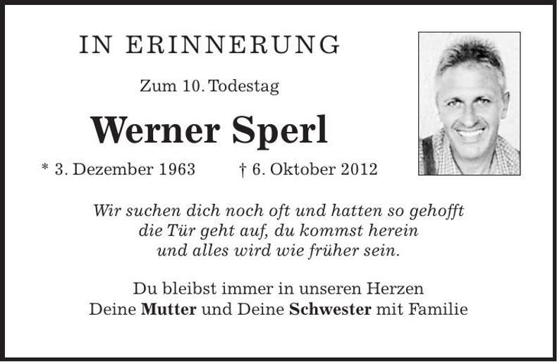 Traueranzeige Werner Sperl