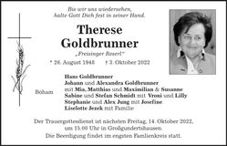 Traueranzeige Therese Goldbrunner