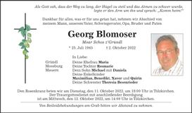 Traueranzeige Georg Blomoser
