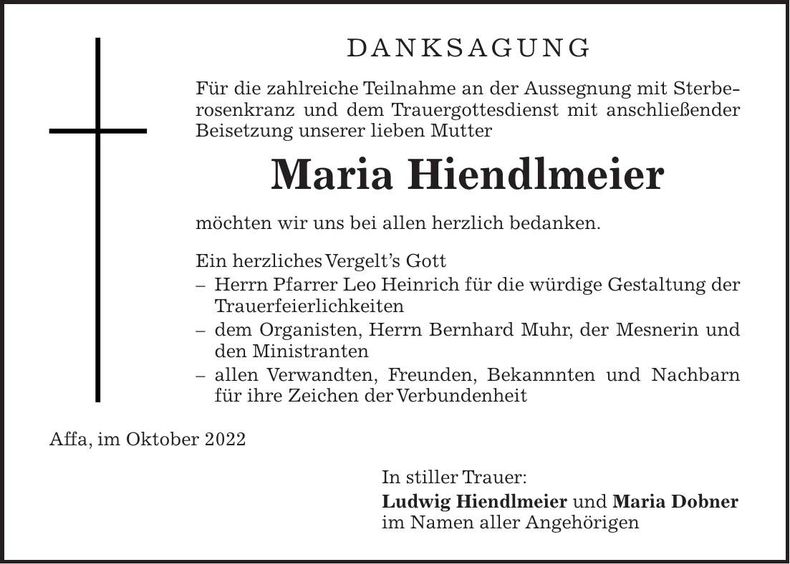 Traueranzeige Ludwig Hiendlmeier
