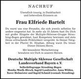 Traueranzeige Elfriede Bartelt
