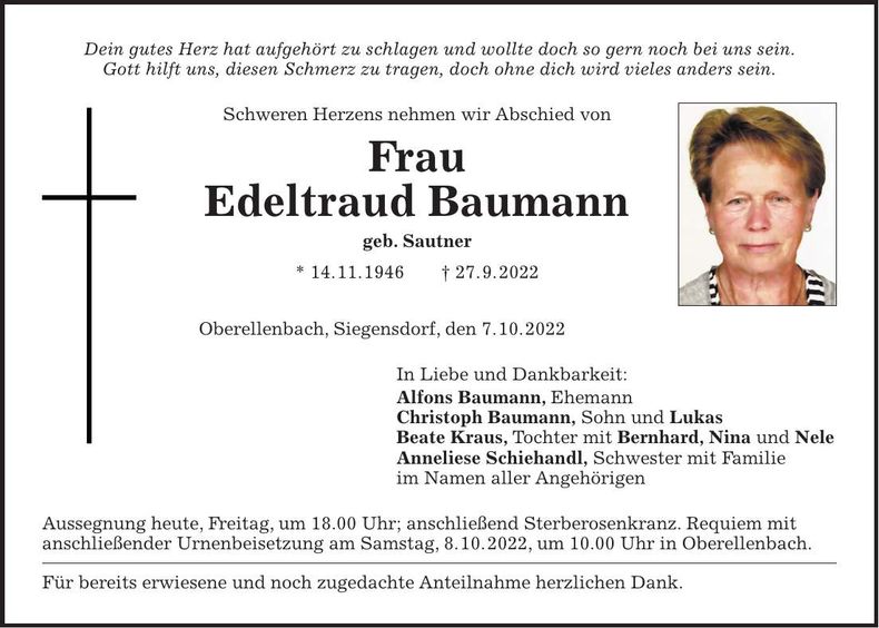 Traueranzeige Edeltraud Baumann