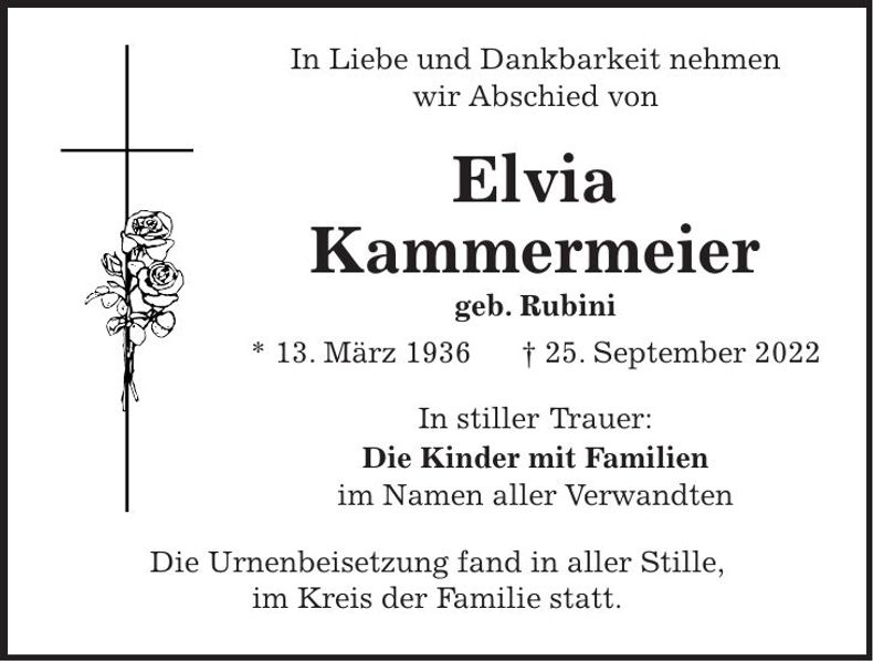 Traueranzeige Elvia Kammermeier