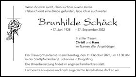 Traueranzeige Brunhilde Schäck