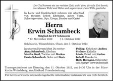 Traueranzeige Erwin Schambeck