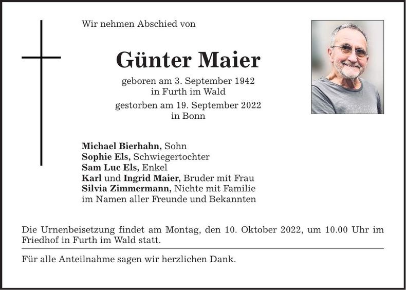 Traueranzeige Günter Maier