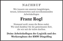 Traueranzeige Franz Rogl