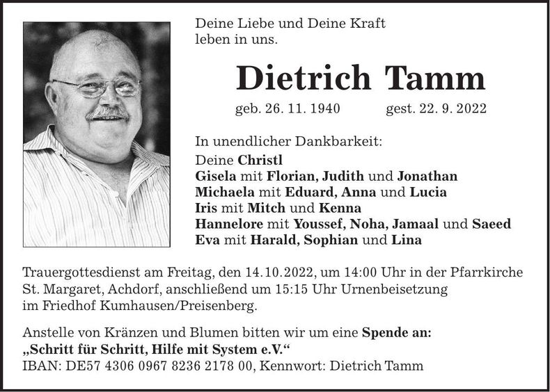 Traueranzeige Dietrich Tamm