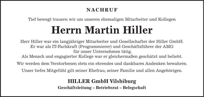 Traueranzeige Martin Hiller
