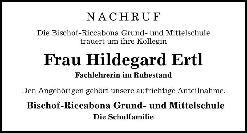 Traueranzeige Hildegard Ertl