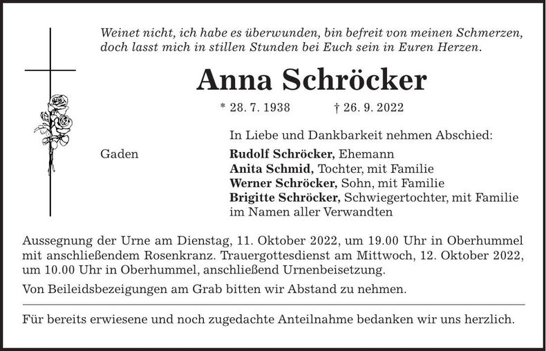 Traueranzeige Anna Schröcker