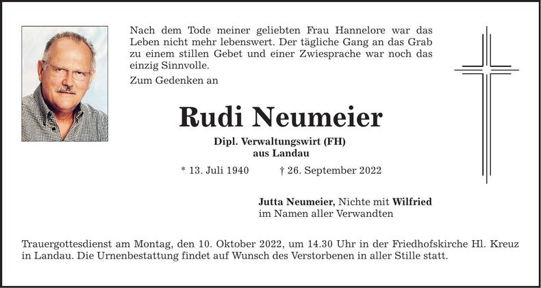 Traueranzeige Rudi Neumeier