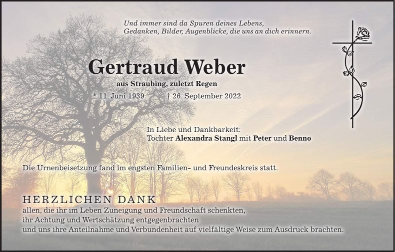 Traueranzeige Gertraud Weber