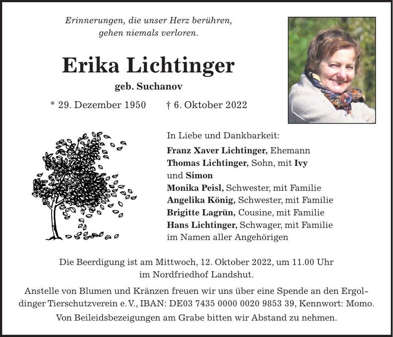 Traueranzeige Erika Viktoria Lichtinger