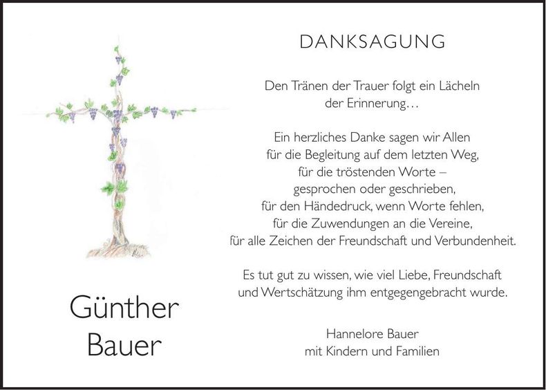 Traueranzeige Günther Bauer