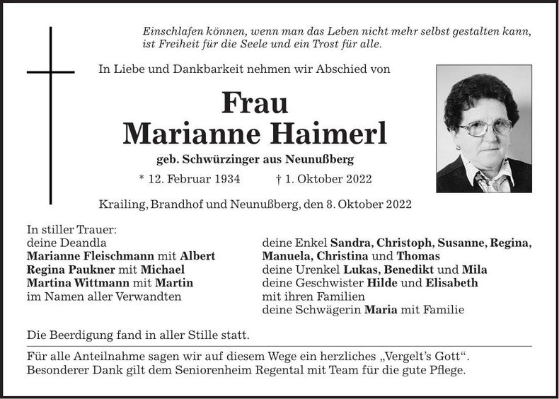 Traueranzeige Wühr Marianne