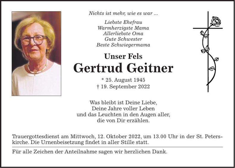 Traueranzeige Gertrud Geitner