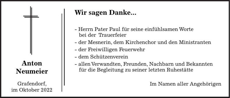 Traueranzeige Anton Neumeier