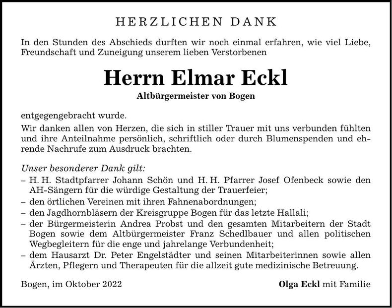 Traueranzeige Elmar Eckl