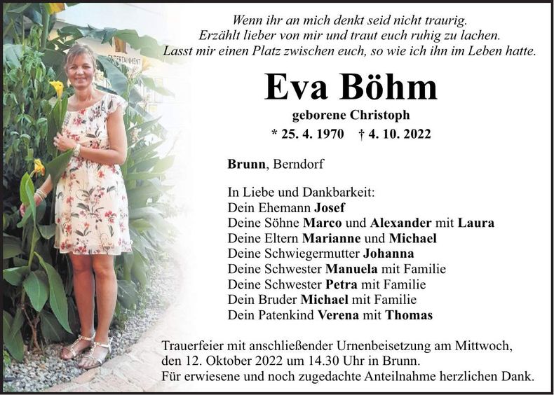 Traueranzeige Eva Böhm