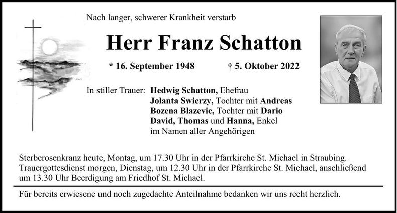 Traueranzeige Franz Schatton