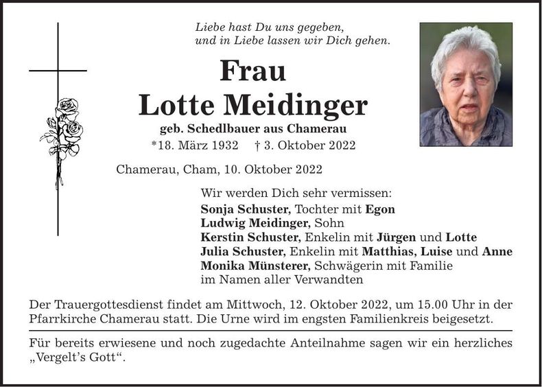 Traueranzeige Lotte Meidinger