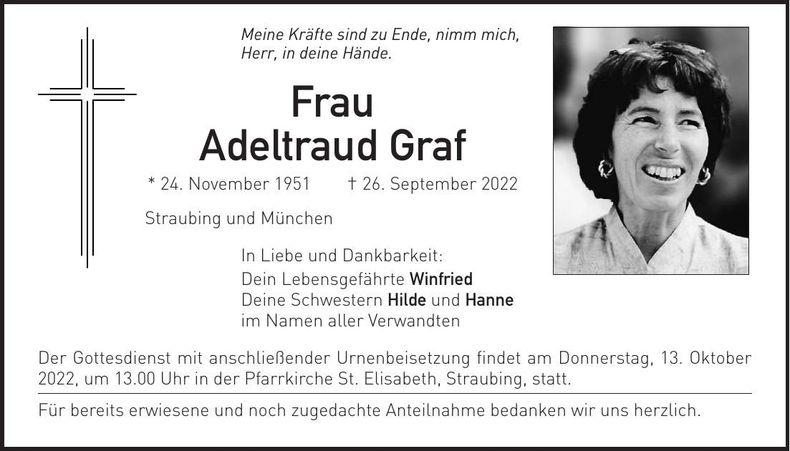 Traueranzeige Adeltraud Graf