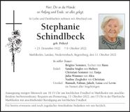 Traueranzeige Stephanie Schindlbeck