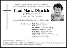 Traueranzeige Maria Dittrich